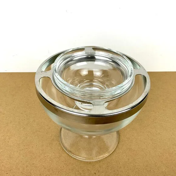 Vintage Glass Stainess Steel Ring Caviar Shrimp Cocktail Icer Server - Picture 2 of 16